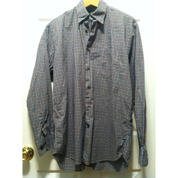 ROBERT TALBOTT MEN'S BLUE/BROWN 100%COTTON PLAID CASUAL SHIRT CLASSIC FIT SIZE:L
